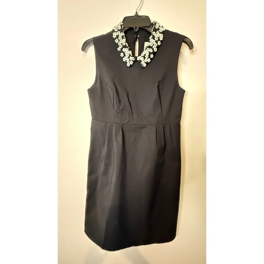 Kate‎ Spade Black Floral Sequin Collar Sleeveless Dress Size 6 Mini Shift